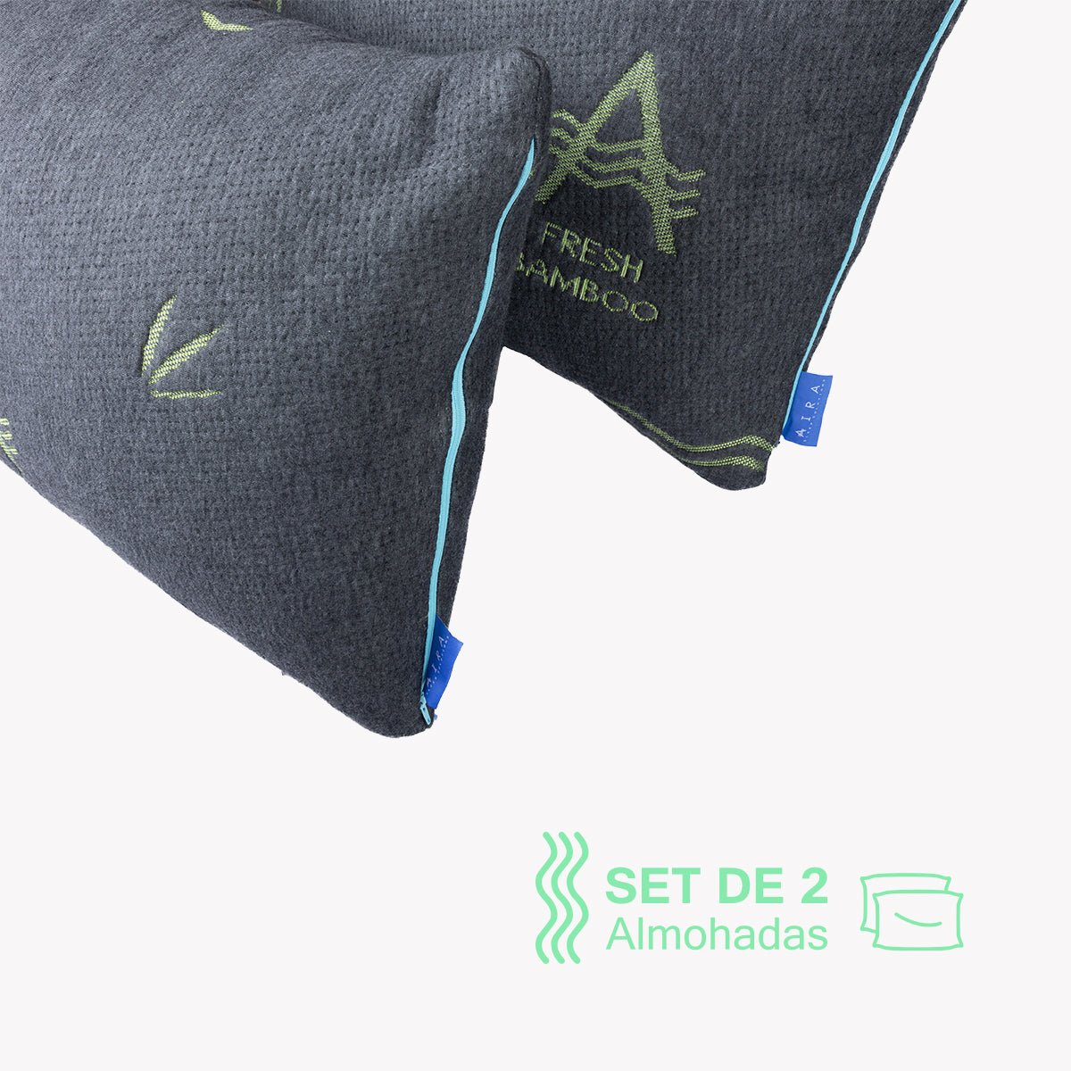 Aira Almohada Set de 2 de Bambu Relleno de Microfibra Anti acaros - AIRA SLEEP Colchones Memory Foam | Descuentos