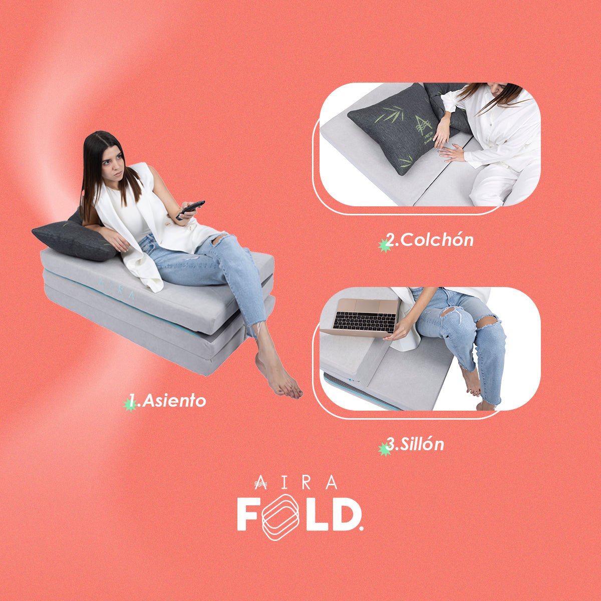 AIRA FOLD Colchon individual Memory Foam Plegable Multiusos Anti acaros, Cool Gel en Caja 4" (10cm) - AIRA SLEEP Colchones Memory Foam | Descuentos