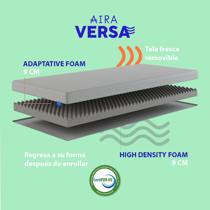 AIRA Versa colchon individual para el hogar o acampar 9 CM - AIRA SLEEP Colchones Memory Foam | Descuentos