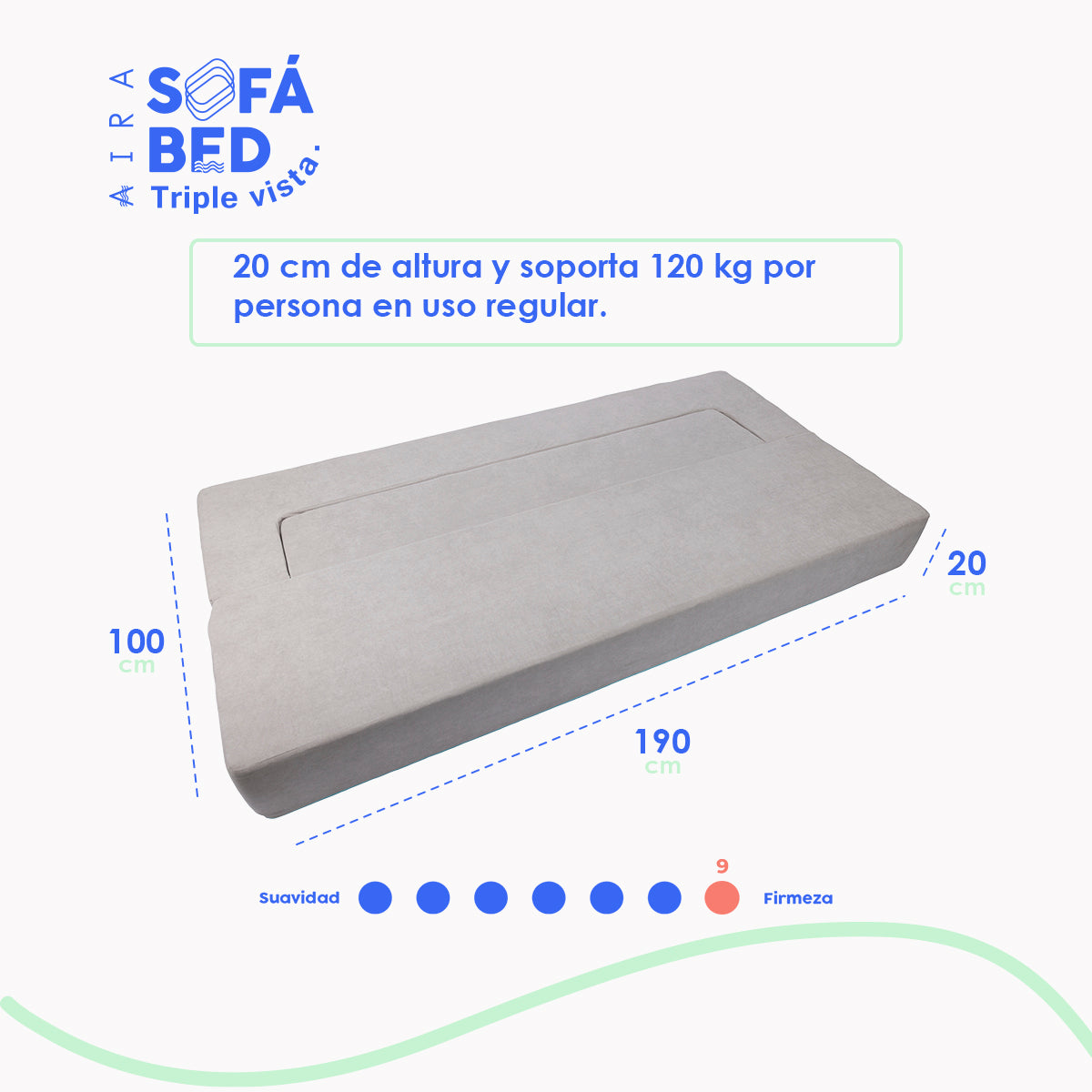 AIRA Sofa Bed colchón individual sillón 3 EN 1 8" (20cm) - AIRA SLEEP Colchones Memory Foam | Descuentos
